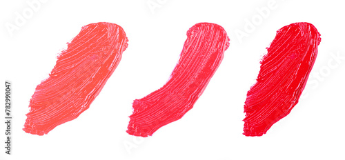 Lip gloss of different colors on white background, collection