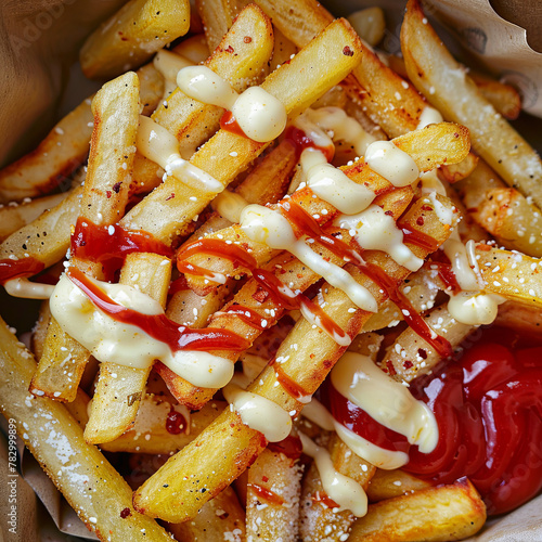 fries with mayo and ketchup © Piotr