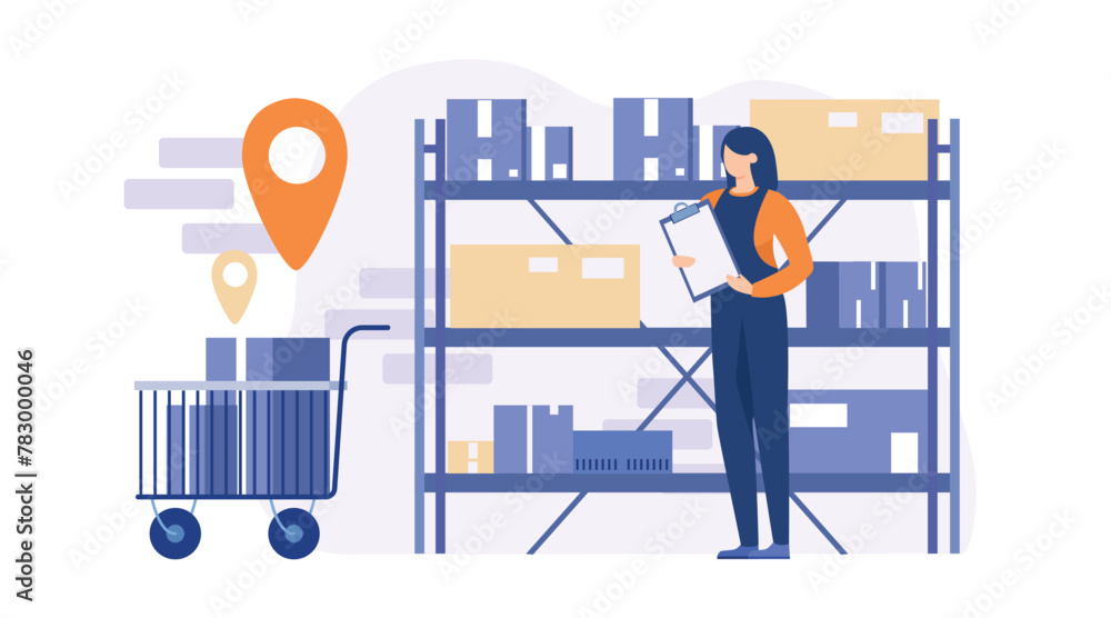 Check inventories before shipping. Warehouse worker checking inventory ...