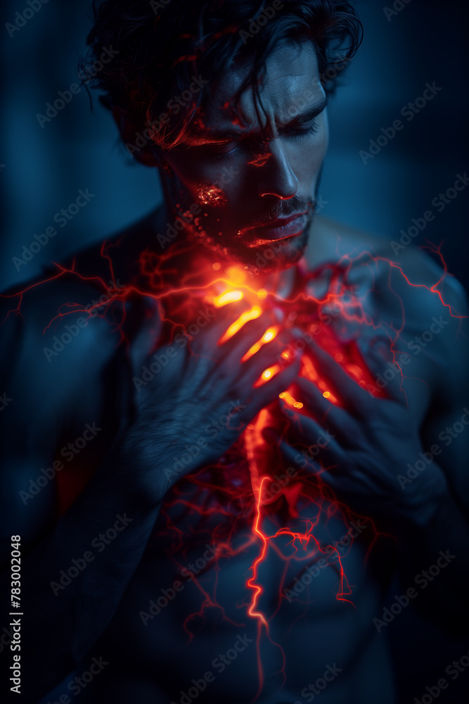 Human heart disease, healthcare and medical concept, man chest pain Human heart disease, healthcare and medical concept, man chest pain