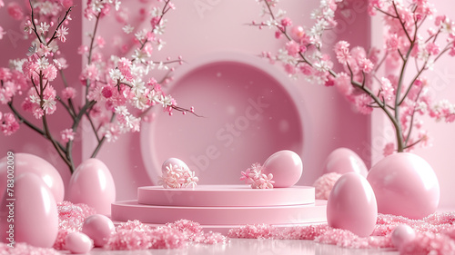 3D luxury podium decoration and space for your luxury product. Easter Festival background concept