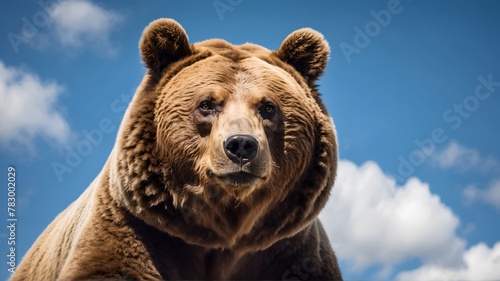 Low angle view of bear against blue sky 