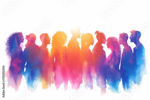 Stylized silhouette of crowd of people, casual mixed group of young adults hanging out, chatting or drinking gathered for nightlife event, simple minimal art style flat design vector, illustration