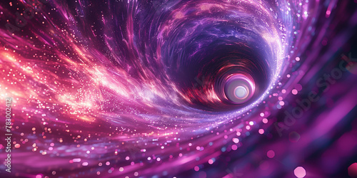 Vortex space background poster. Spiral galaxy creative wallpaper. Abstract concept banner. Purple colors. Digital raster bitmap illustration. AI artwork.