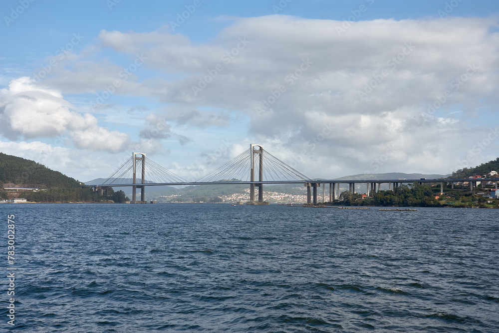 Fototapeta premium View of the Rande Bridge seen from a boat