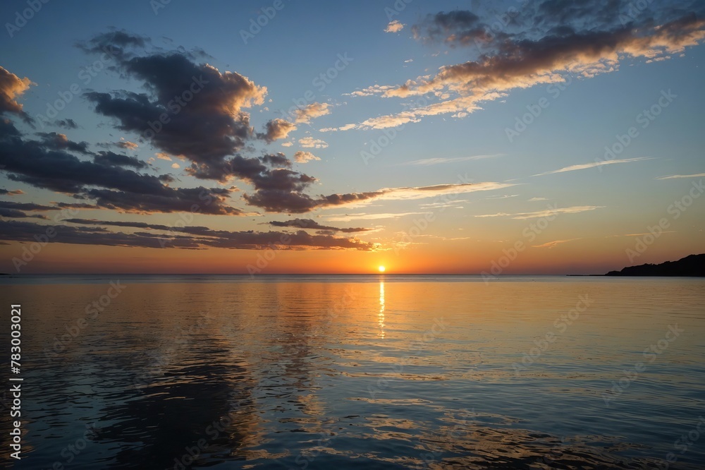 Sunset over a very calm sea surface