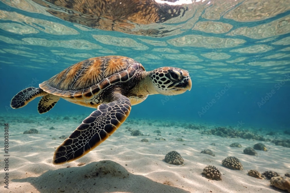 Obraz premium Hawksbill Sea Turtle hatchling swimming in the ocean