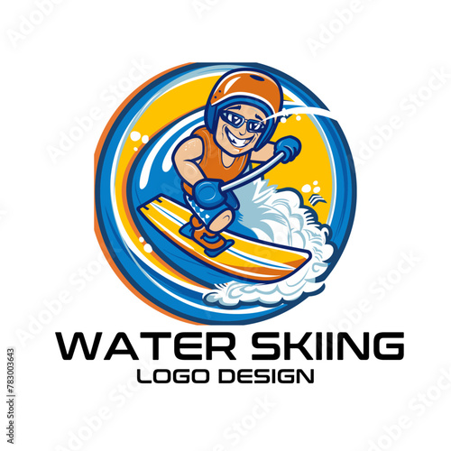 Water Skiing Vector Logo Design