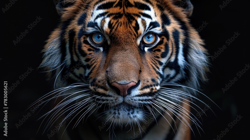 Sumatran Tiger in Natural Habitat. Front View Portrait of Panthera tigris sumatrae, Exuding Power and Grace. Sumatran Tiger in Natural Habitat. Front View Portrait of Panthera tigris sumatrae, Exuding Power and Grace.