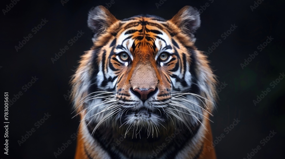 Fototapeta premium Sumatran Tiger in Natural Habitat. Front View Portrait of Panthera tigris sumatrae, Exuding Power and Grace.