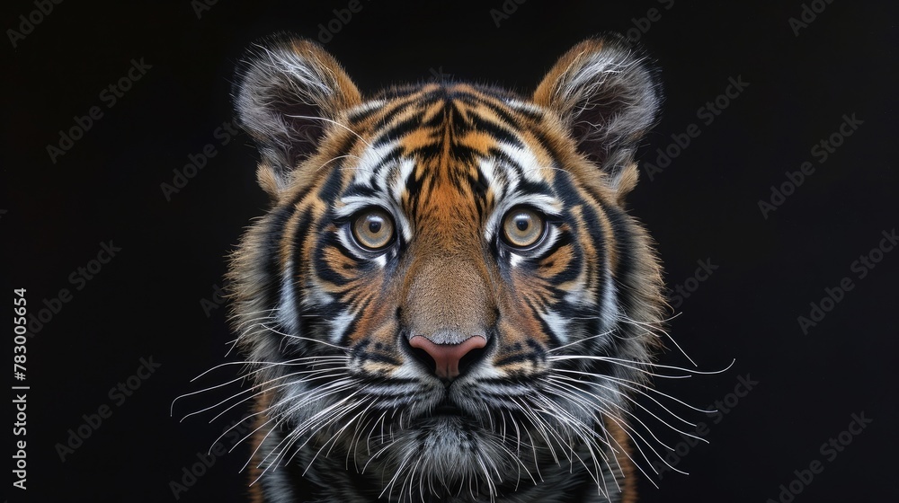Sumatran Tiger in Natural Habitat. Front View Portrait of Panthera tigris sumatrae, Exuding Power and Grace.