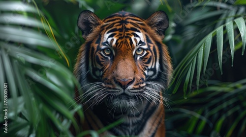 Sumatran Tiger in Natural Habitat. Frontal Shot of Panthera tigris sumatrae  Radiating a Sense of Calm Power.