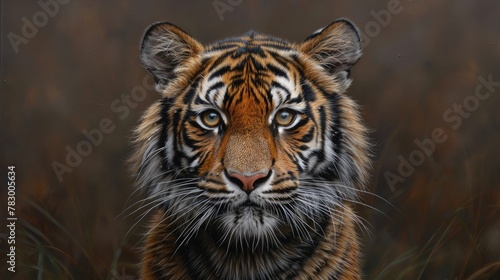 Sumatran Tiger in Natural Habitat. Front View Portrait of Panthera tigris sumatrae  Exuding Power and Grace.