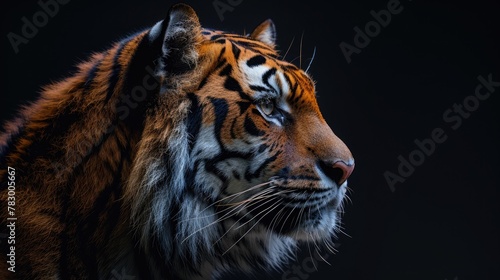 Sumatran Tiger in Natural Habitat. Side Profile of Panthera tigris sumatrae  Embodying Quiet Majesty Amidst the Wild.