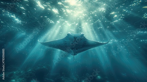 Stingray in Natural Environment. The Varied Behaviors of Oceanic Stingrays. © pengedarseni