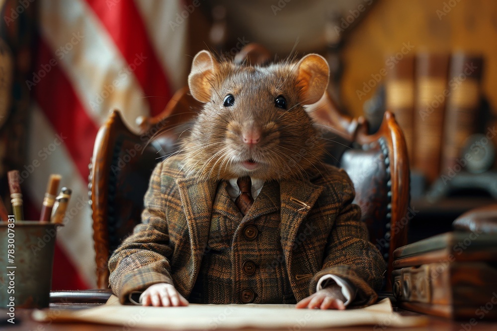 Rat In Clothes A whimsical portrayal of a rat dressed in sophisticated, vintage ...