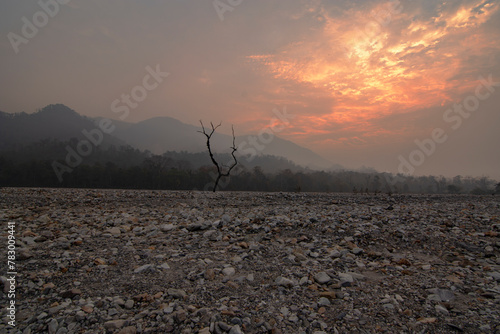 Sunrise view of Jayanti river bed at Buxa Tiger Reserve