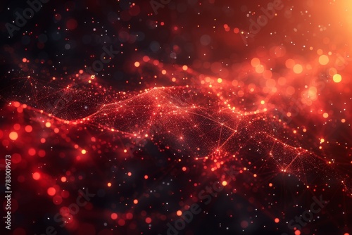 A captivating visual of red sparkling particles forming a wave-like pattern in the darkness It represents connection and flow