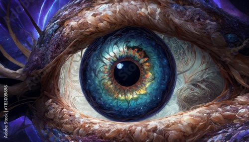 Artistic representation of a cosmic eye with vibrant nebula colors, symbolizing vigilance and mystery within the universe's vastness.