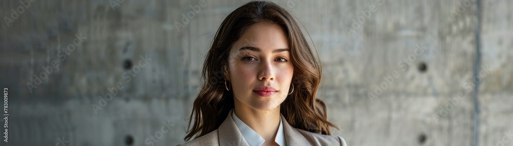 A portrait of a young professional businesswoman with elegant style