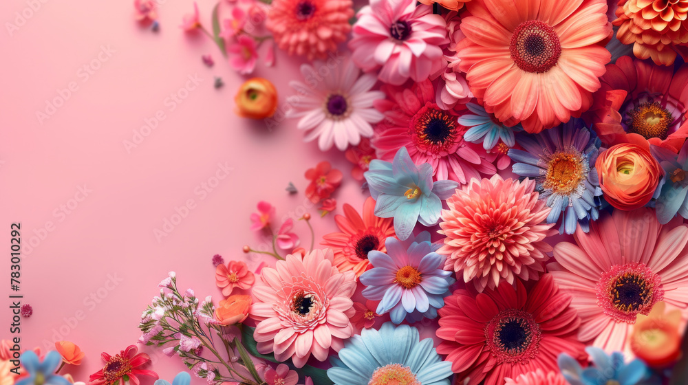 A vibrant Women's Day banner with floral arrangement and ample copy space, perfect for celebrating and honoring women. A vibrant Women's Day banner with floral arrangement and ample copy space, perfect for celebrating and honoring women.