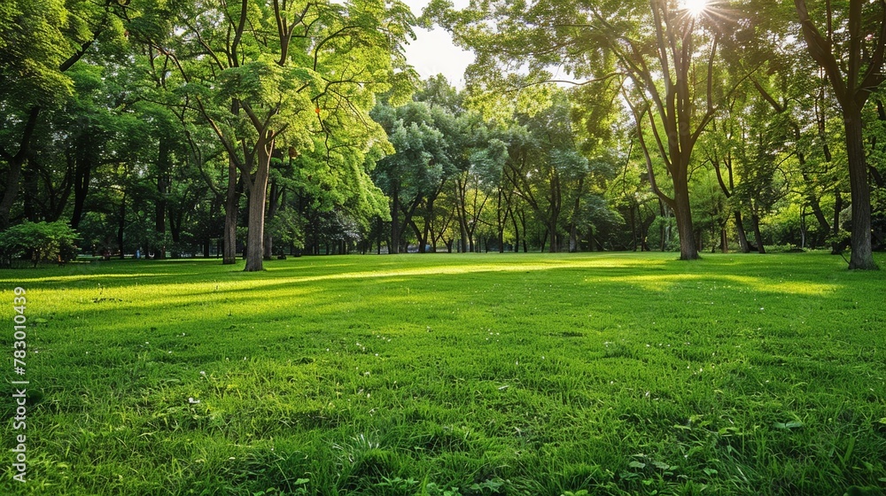 Lush green grass and trees in a peaceful park setting Lush green grass and trees in a peaceful park setting