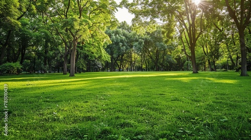 Lush green grass and trees in a peaceful park setting