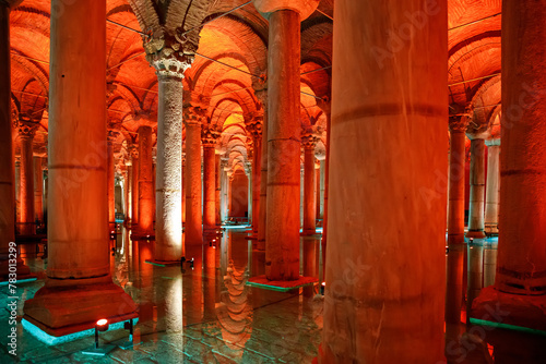 The Basilica Cistern, or Yerebatan Sarayi, is the ancient underground water reservoir beneath Istanbul city, Turkey photo