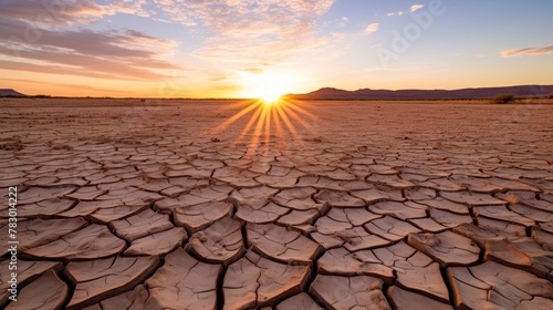 Barren desert terrain under scorching sun photo