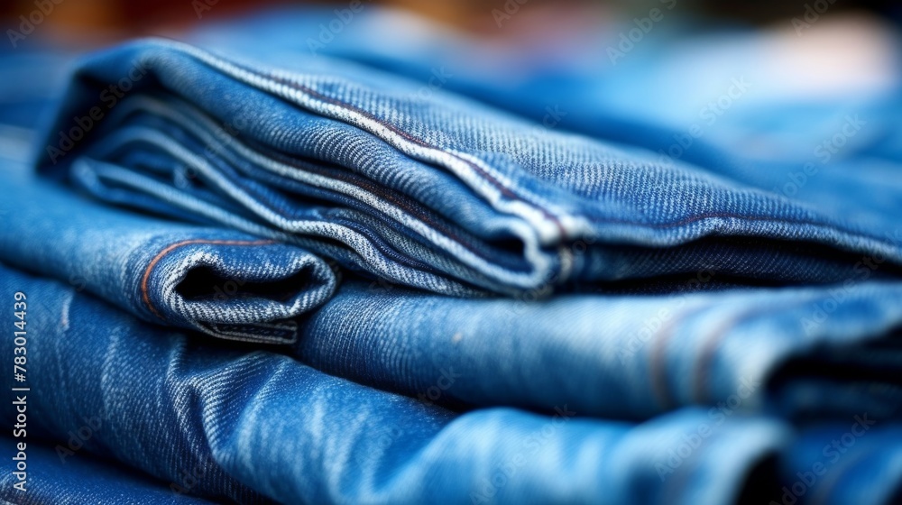 Denim jeans folded neatly in pile Denim jeans folded neatly in pile