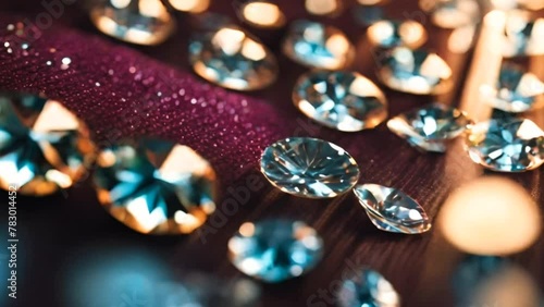 Close-up round cut diamond with caustics rays photo
