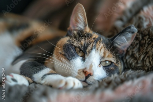 Cute cat sleeping on the bed, Selective focus, Animal