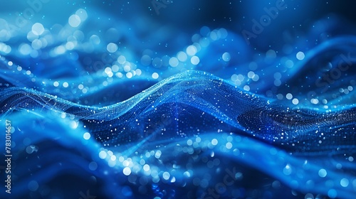 Abstract Digital Technology Waves in Blue Bokeh