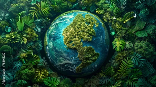 Environmental Conservation: A 3D vector illustration of a globe surrounded by lush forests
