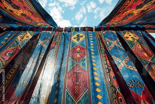 Colorful patterned fabrics in a market in the city of Yerevan, Armenia photo