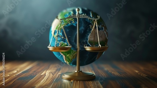 Global Economy: A 3D vector illustration of a large scale balancing on a globe photo