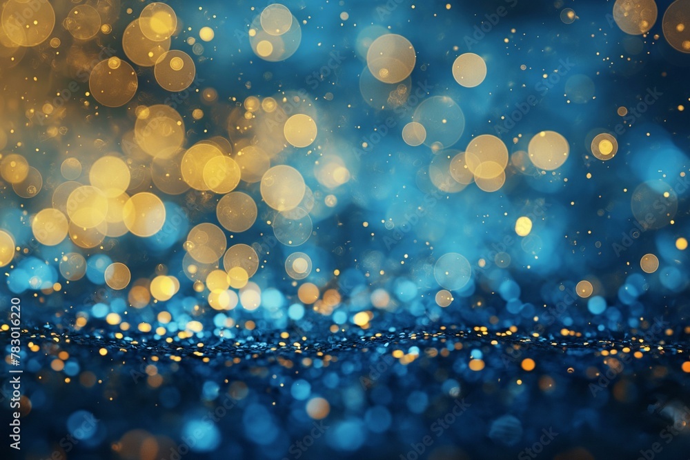 Sparkling Golden Bokeh on Blue Background for Festive Occasions