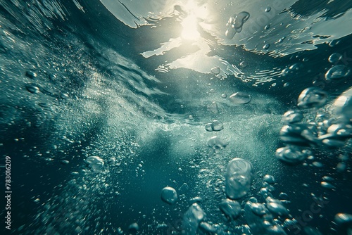 Serene Underwater Scene with Sunlight Piercing through Water