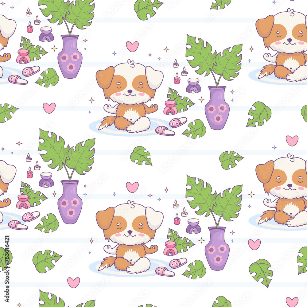 Seamless pattern with dog meditating Seamless pattern with dog meditating