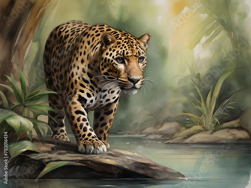 JAmmazing Art Illustration ungle Leopard Jaguar Wallpaper Background water color photo