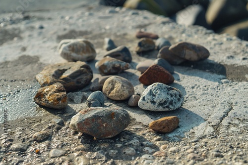 Pile of pebble stones on the beach,  Selective focus