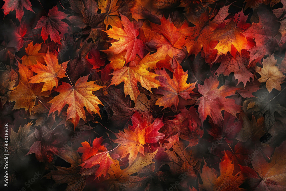 Beautiful colorful autumn fallen maple leaves top view. AI generated Beautiful colorful autumn fallen maple leaves top view. AI generated