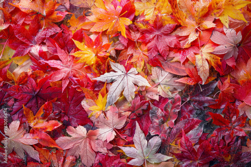 Beautiful colorful autumn fallen maple leaves top view. AI generated Beautiful colorful autumn fallen maple leaves top view. AI generated