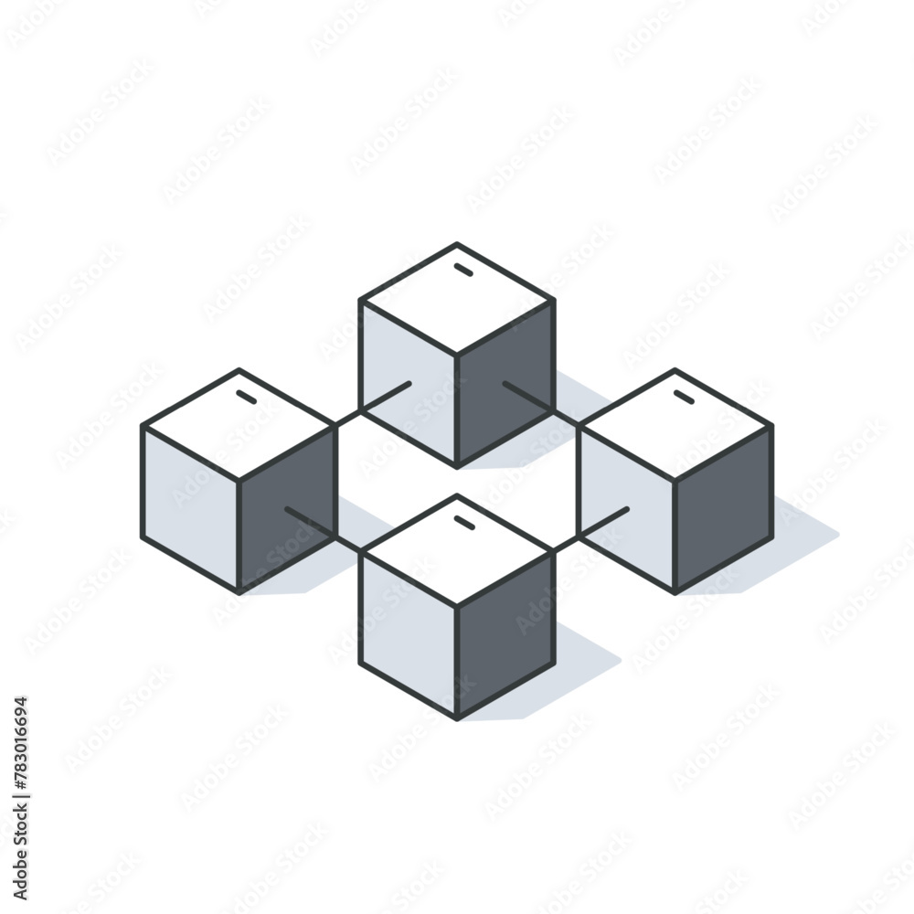 Blockchain isometric icon. Block validation in the blockchain. Blockchain technology. Abstract hexagon background. Editable stroke icons. Vector illustration Blockchain isometric icon. Block validation in the blockchain. Blockchain technology. Abstract hexagon background. Editable stroke icons. Vector illustration