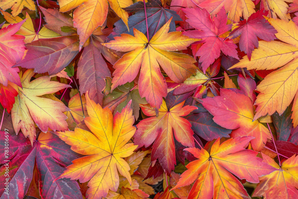 Beautiful colorful autumn fallen maple leaves top view. AI generated Beautiful colorful autumn fallen maple leaves top view. AI generated