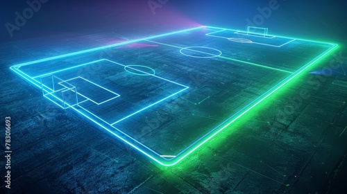 Glowing Neon Football: A 3D vector illustration of a futuristic football field