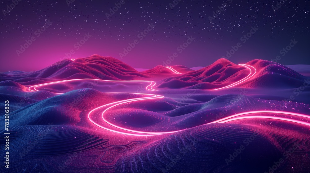 Obraz premium Glowing neon golf: A 3D vector illustration of a neon pink and purple