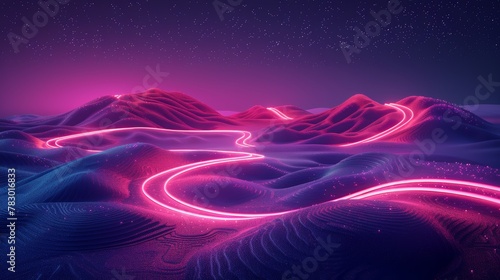 Glowing neon golf: A 3D vector illustration of a neon pink and purple