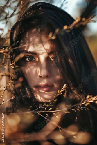 Portrait of a beautiful young woman in the autumn forest,  Beauty, fashion