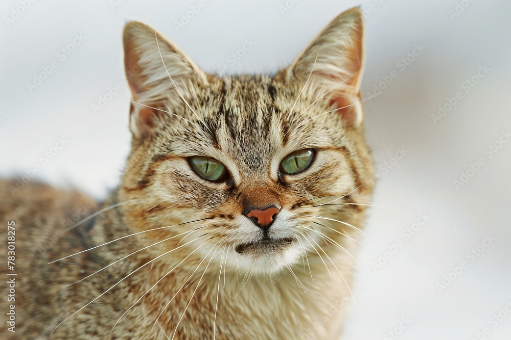Portrait of a cat with green eyes on a white background